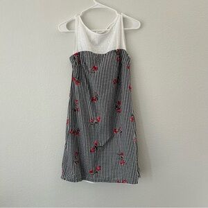 Karl Lagerfeld Black and White Checkered Dress with Red Floral Accents